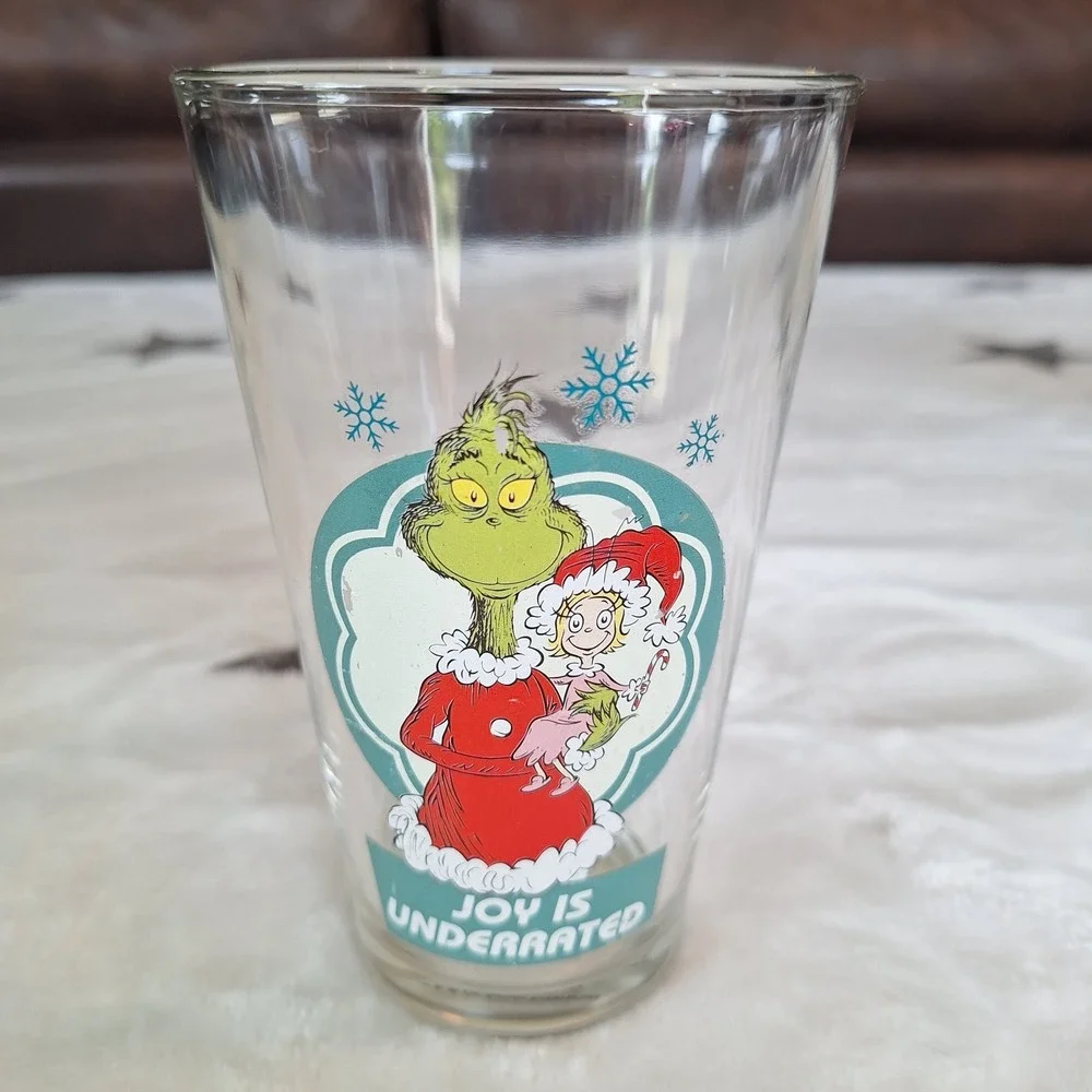 Dr. Seuss The Grinch Joy Is Underrated Christmas Drinking Glass 16 OZ.